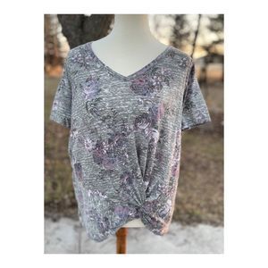 Maurice Floral Crop TShirt Tie Waist XL V Neck